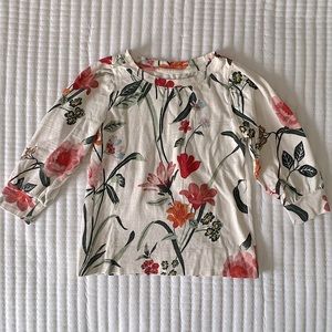 LOFT Floral Puff Sleeve Sweater XXSP